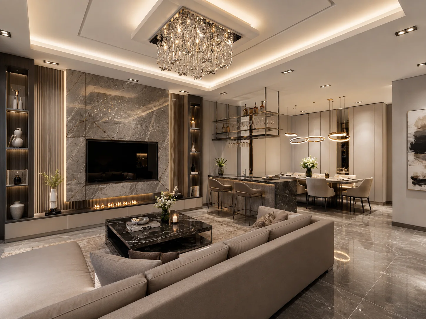 Bukit Impian luxury living and dining interior design visualisation