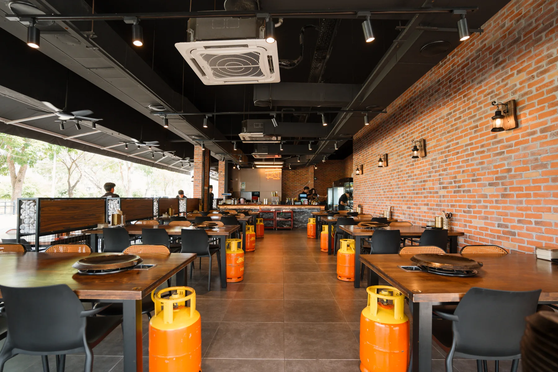 Completed industrial-style Meet Meat BBQ restaurant