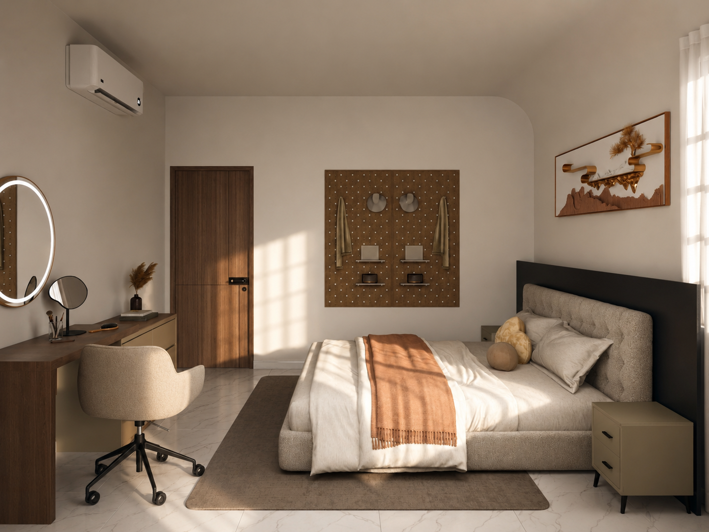 Pandan Residence 3 warm bedroom design visualisation with study and storage