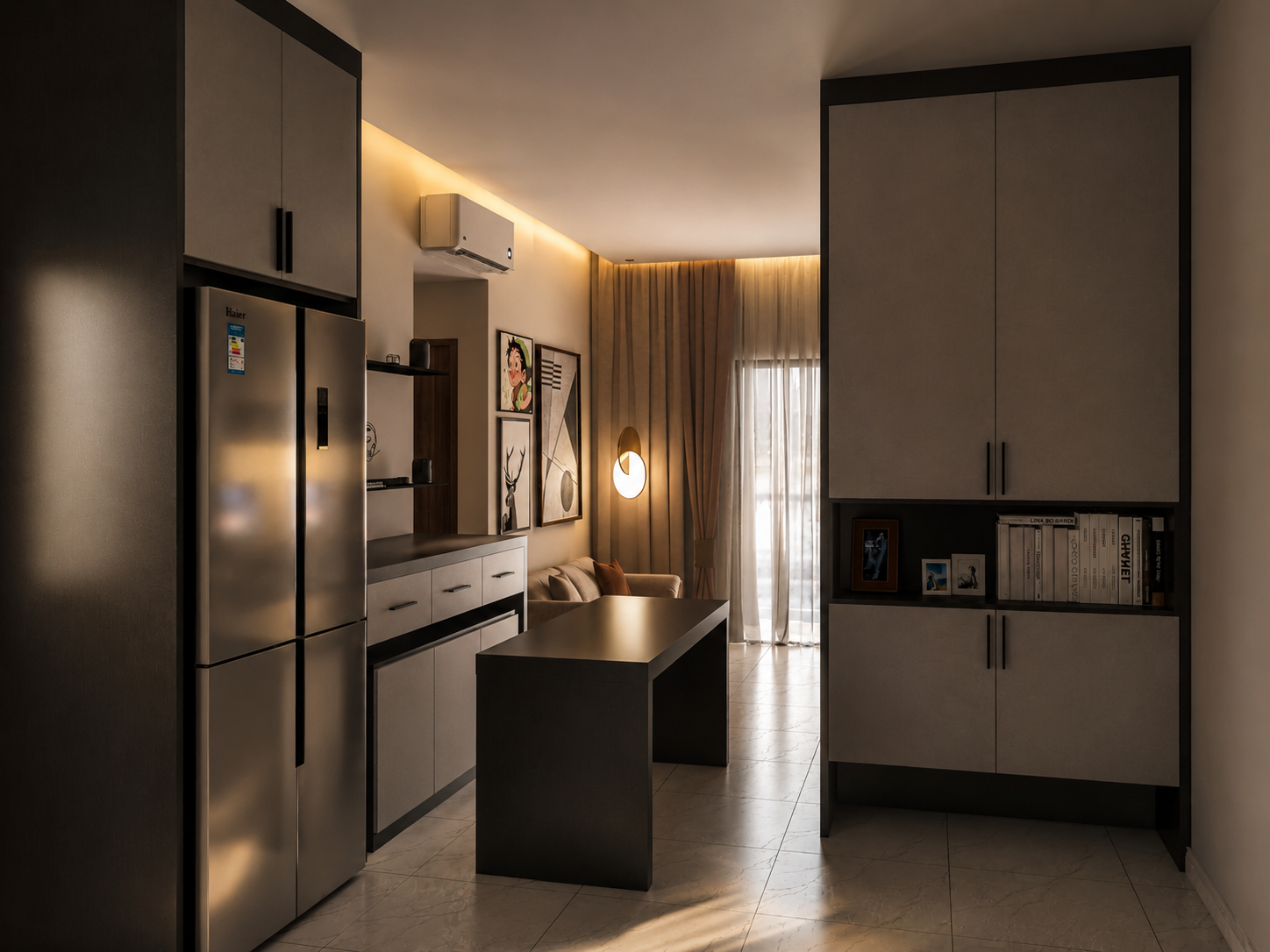 Pandan Residence 3 kitchen, island and tall storage design visualisation